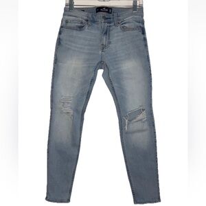 Hollister Men’s Jeans Super Skinny Size 30x30 Distressed Stretch light blue